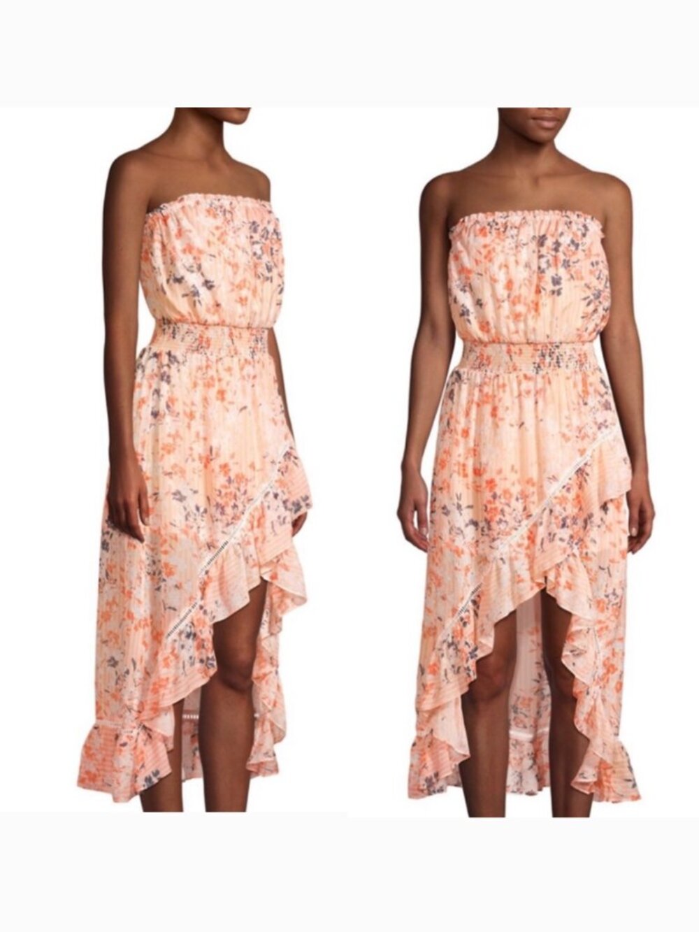 Ramy Brook Manon Dress S NWT Silk Floral Print Strapless High Low Ruffle Orange - Picture 10 of 10
